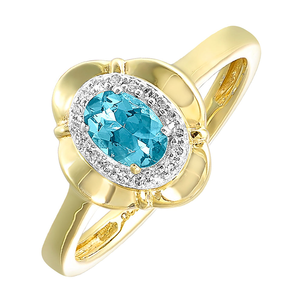 10Kt Yellow Gold Diamond 1/15Ctw & Blue Topaz 5/8Ctw Ring