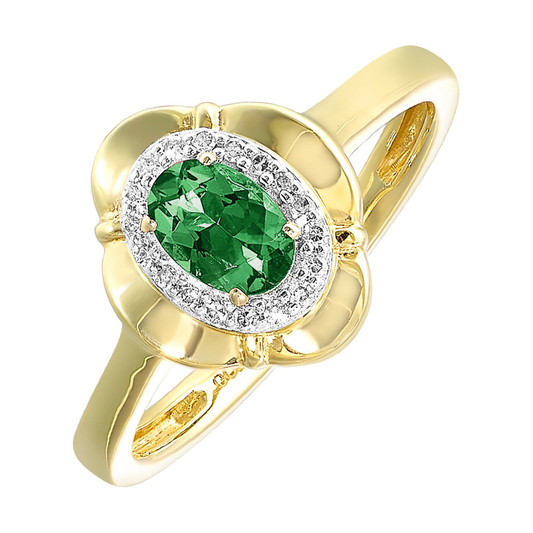 10Kt Yellow Gold Diamond 1/15Ctw & Emerald 3/8Ctw Ring