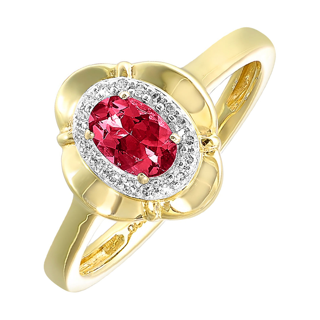 10Kt Yellow Gold Diamond 1/15Ctw & Garnet 1/2Ctw Ring