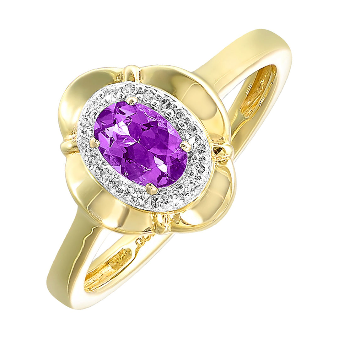 10Kt Yellow Gold Diamond 1/15Ctw & Amethyst 3/8Ctw Ring
