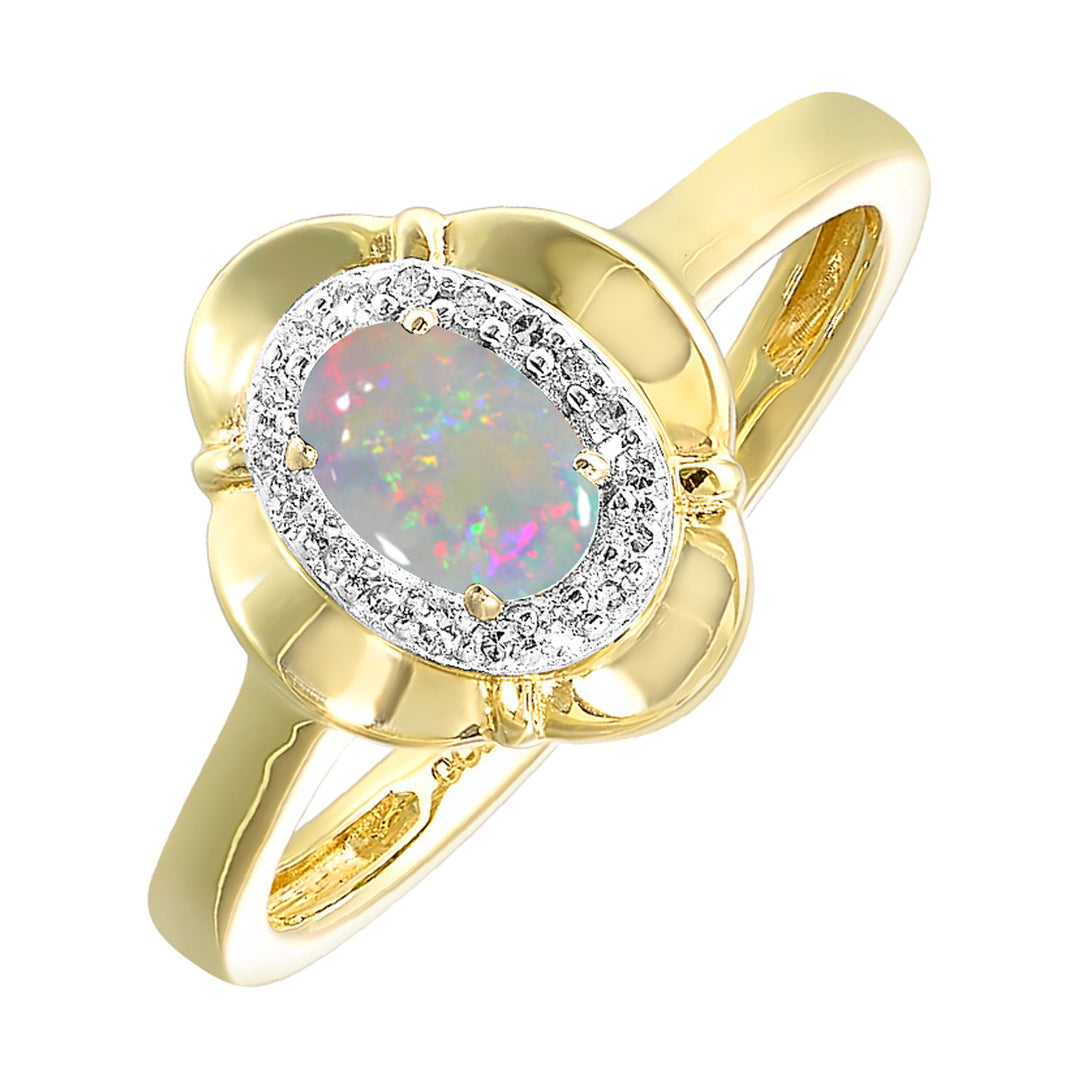 10Kt Yellow Gold Diamond 1/15Ctw & Opal 1/2Ctw Ring