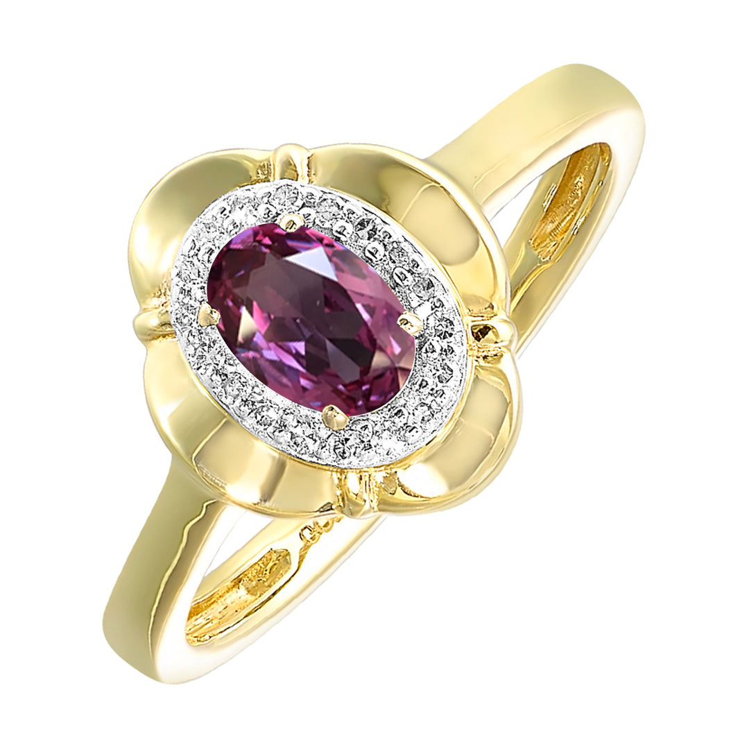 10Kt Yellow Gold Diamond 1/15Ctw & Syn Alexandrite 1/2Ctw Ring