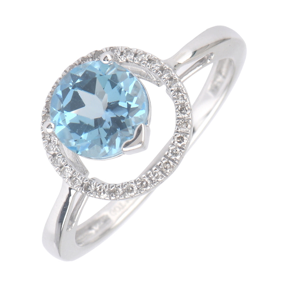 10Kt White Gold Diamond 1/10Ctw & Blue Topaz 1 1/2Ctw Ring