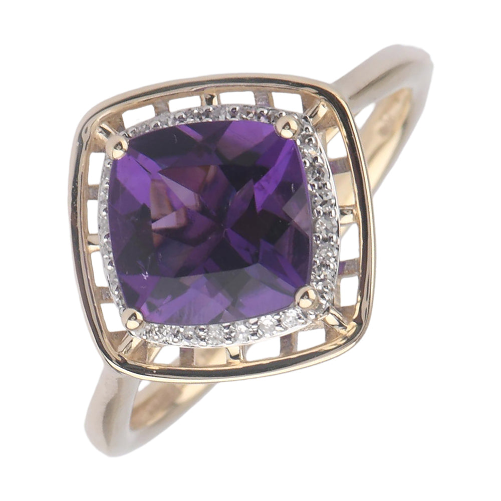 10Kt Yellow Gold Diamond 1/12Ctw & Amethyst 1 7/8Ctw Ring