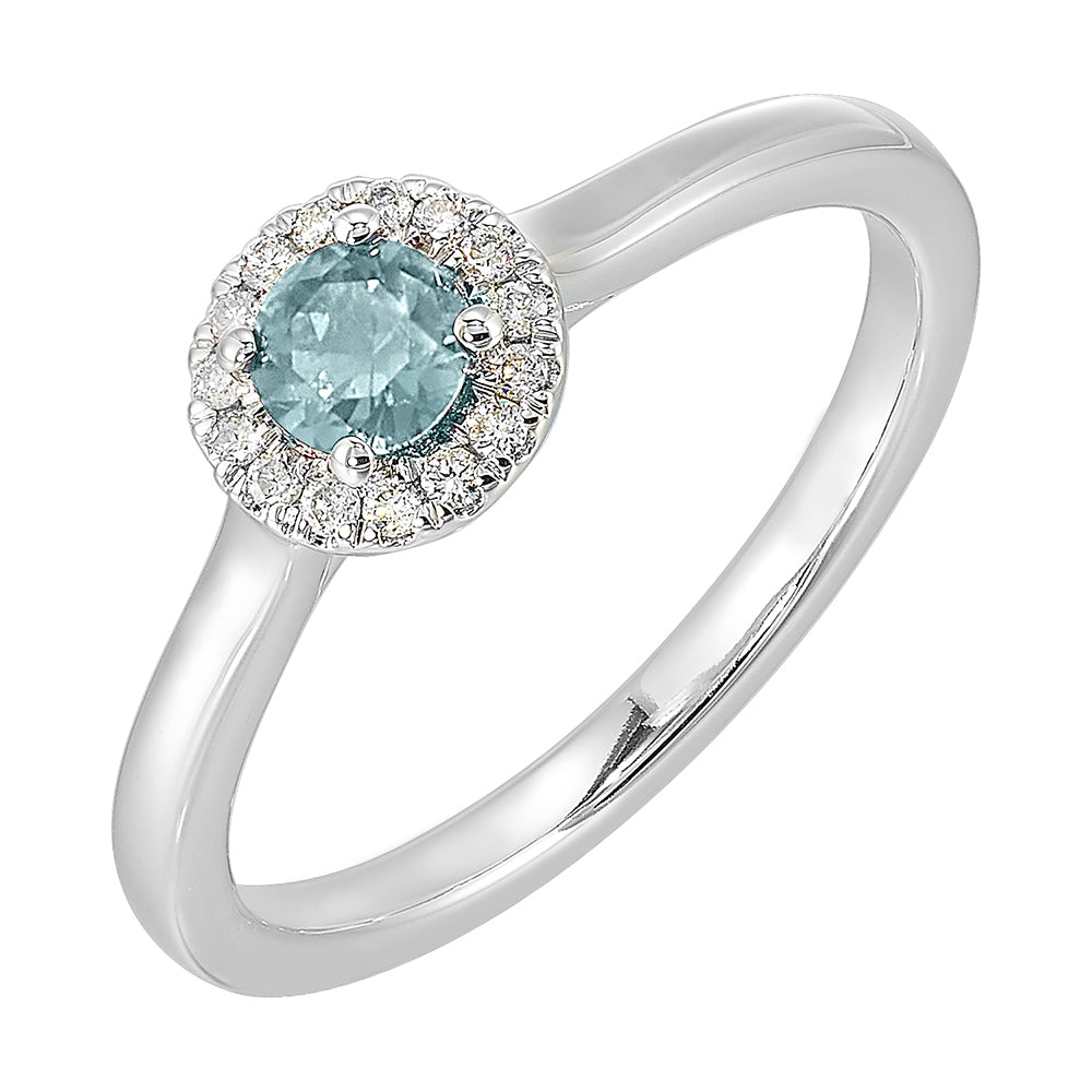 10Kt White Gold Diamond 1/12Ctw & Aquamarine 1/4Ctw Ring