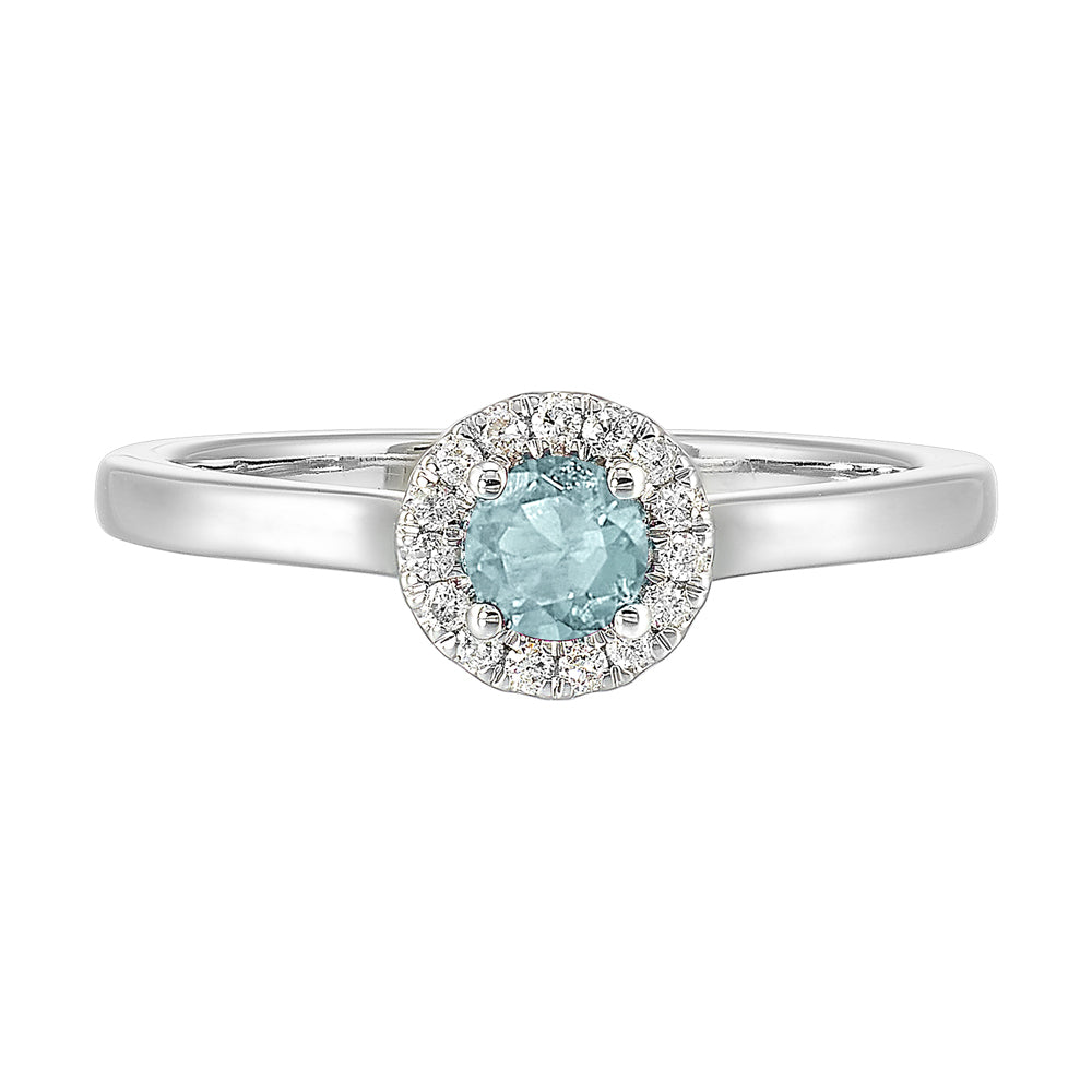 10Kt White Gold Diamond 1/12Ctw & Aquamarine 1/4Ctw Ring