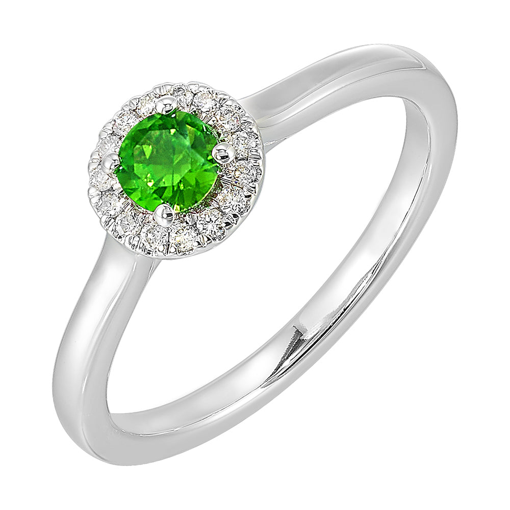 10Kt White Gold Diamond 1/12Ctw & Created Emerald 1/4Ctw Ring