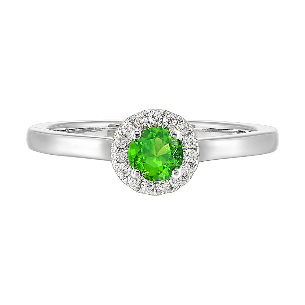 10Kt White Gold Diamond 1/12Ctw & Created Emerald 1/4Ctw Ring