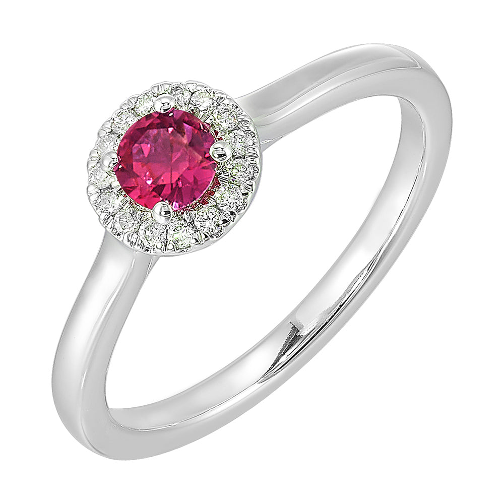 10Kt White Gold Diamond 1/12Ctw & Created Pink Sapphire 1/3Ctw Ring