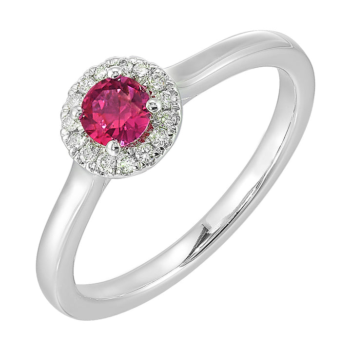 10Kt White Gold Diamond 1/12Ctw & Created Pink Sapphire 1/3Ctw Ring