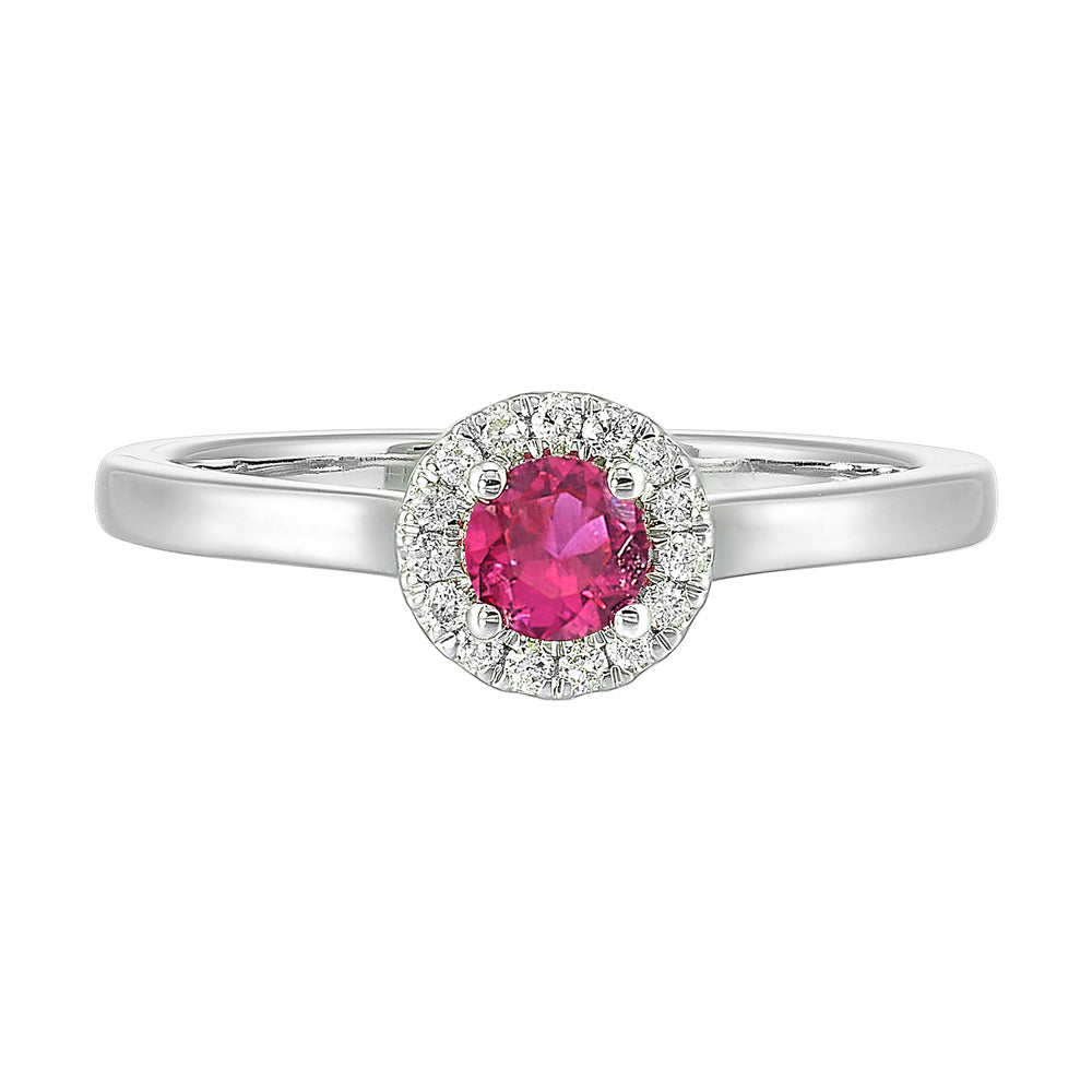 10Kt White Gold Diamond 1/12Ctw & Created Pink Sapphire 1/3Ctw Ring