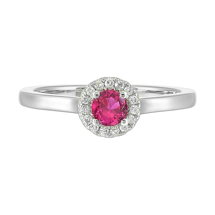 10Kt White Gold Diamond 1/12Ctw & Created Pink Sapphire 1/3Ctw Ring