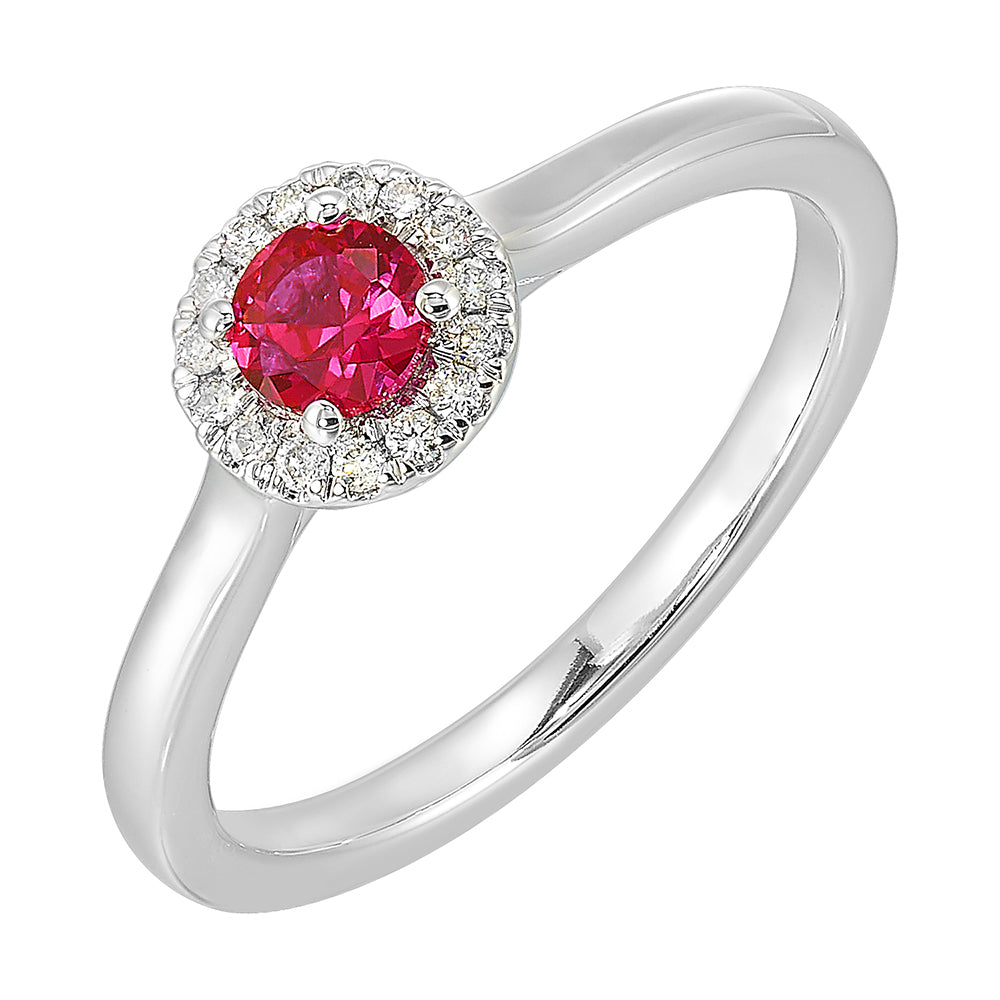 10Kt White Gold Diamond 1/12Ctw & Created Ruby 1/3Ctw Ring