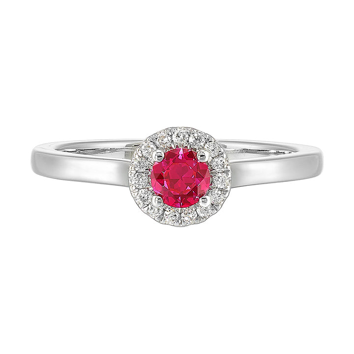 10Kt White Gold Diamond 1/12Ctw & Created Ruby 1/3Ctw Ring