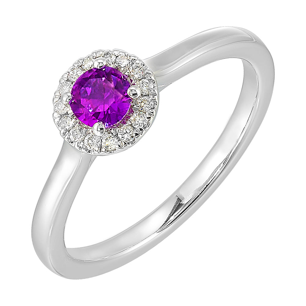 10Kt White Gold Diamond 1/12Ctw & Amethyst 1/4Ctw Ring