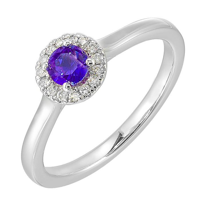 10Kt White Gold Diamond 1/12Ctw & Syn Alexandrite 1/4Ctw Ring
