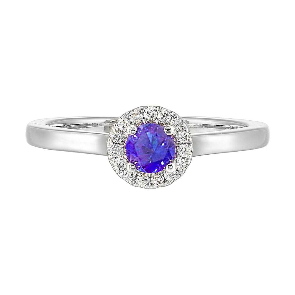 10Kt White Gold Diamond 1/12Ctw & Syn Alexandrite 1/4Ctw Ring