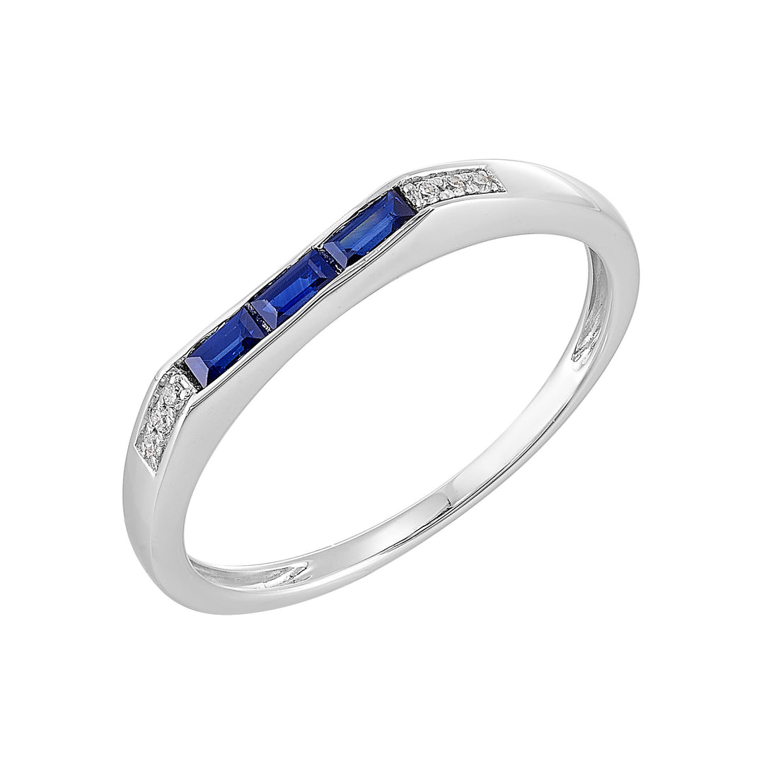 14Kt White Gold Diamond 1/50Ctw & Sapphire 1/8Ctw Ring