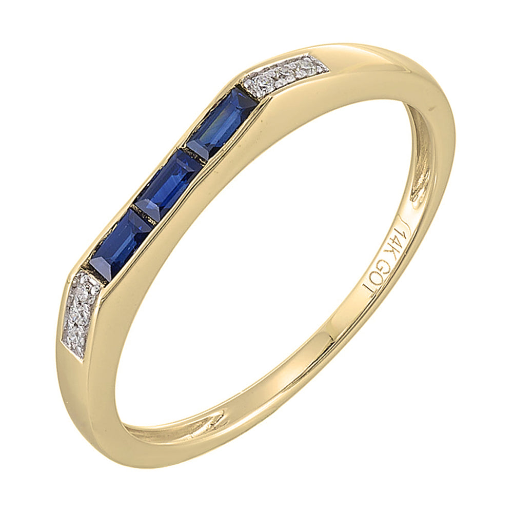14Kt Yellow Gold Diamond 1/50Ctw & Sapphire 1/8Ctw Ring