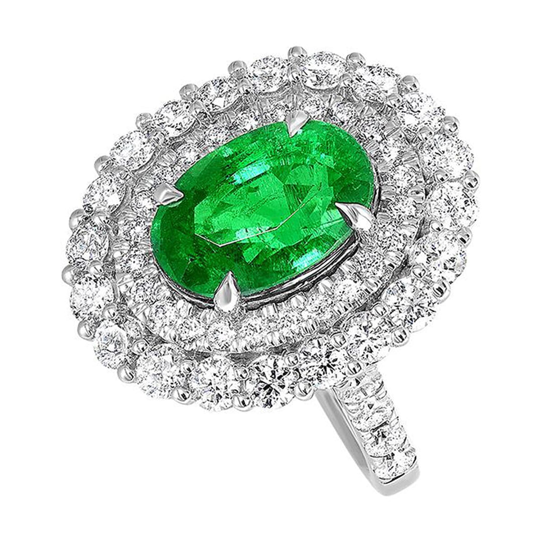 14Kt White Gold Diamond 2 1/4Ctw & Emerald 4 1/6Ctw Ring