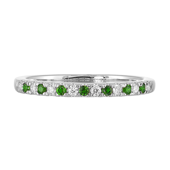 10Kt White Gold Diamond 1/8Ctw & Emerald 1/10Ctw Ring