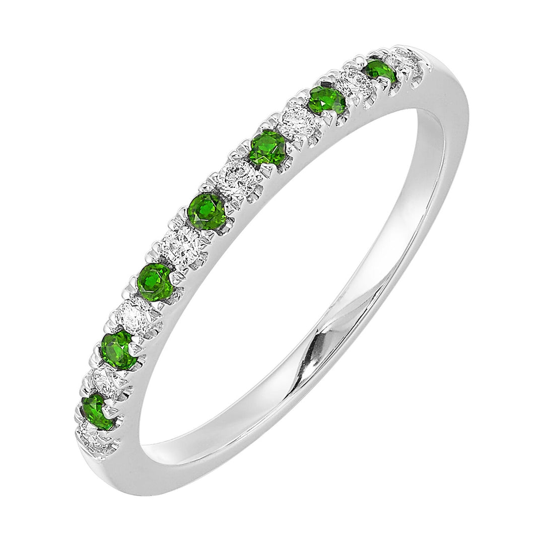 10Kt White Gold Diamond 1/8Ctw & Emerald 1/10Ctw Ring