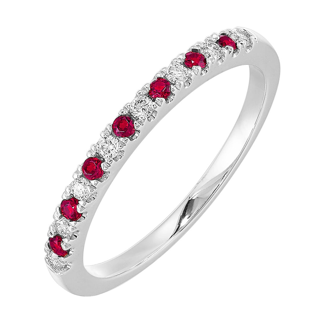 10Kt White Gold Diamond 1/8Ctw & Ruby 1/7Ctw Ring