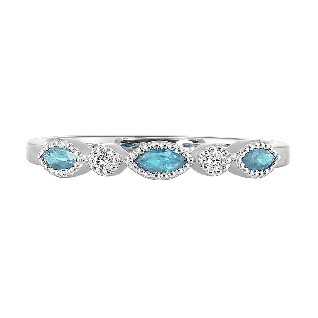 10Kt White Gold Diamond 1/50Ctw & Aquamarine 1/5Ctw Ring