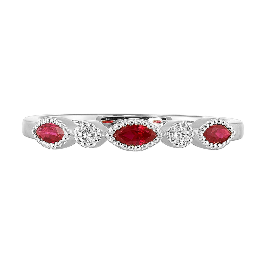 10Kt White Gold Diamond 1/50Ctw & Ruby 1/3Ctw Ring