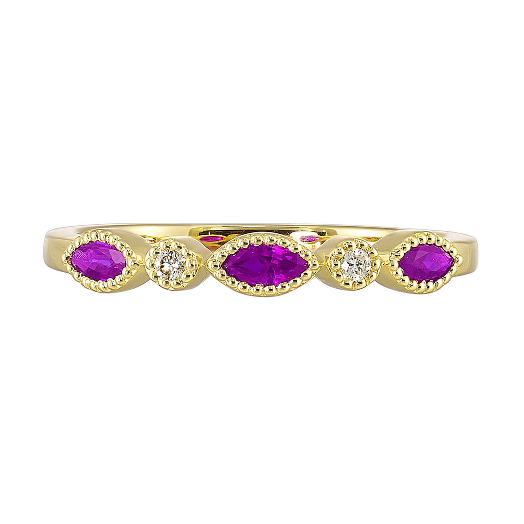 10Kt Yellow Gold Diamond 1/50Ctw & Amethyst 1/5Ctw Ring
