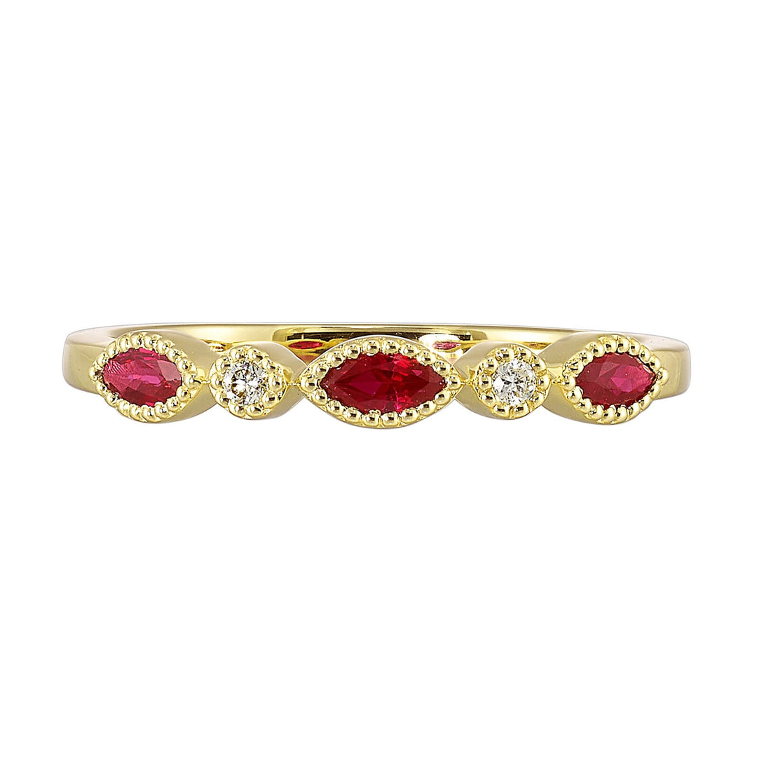 10Kt Yellow Gold Diamond 1/50Ctw & Ruby 1/3Ctw Ring