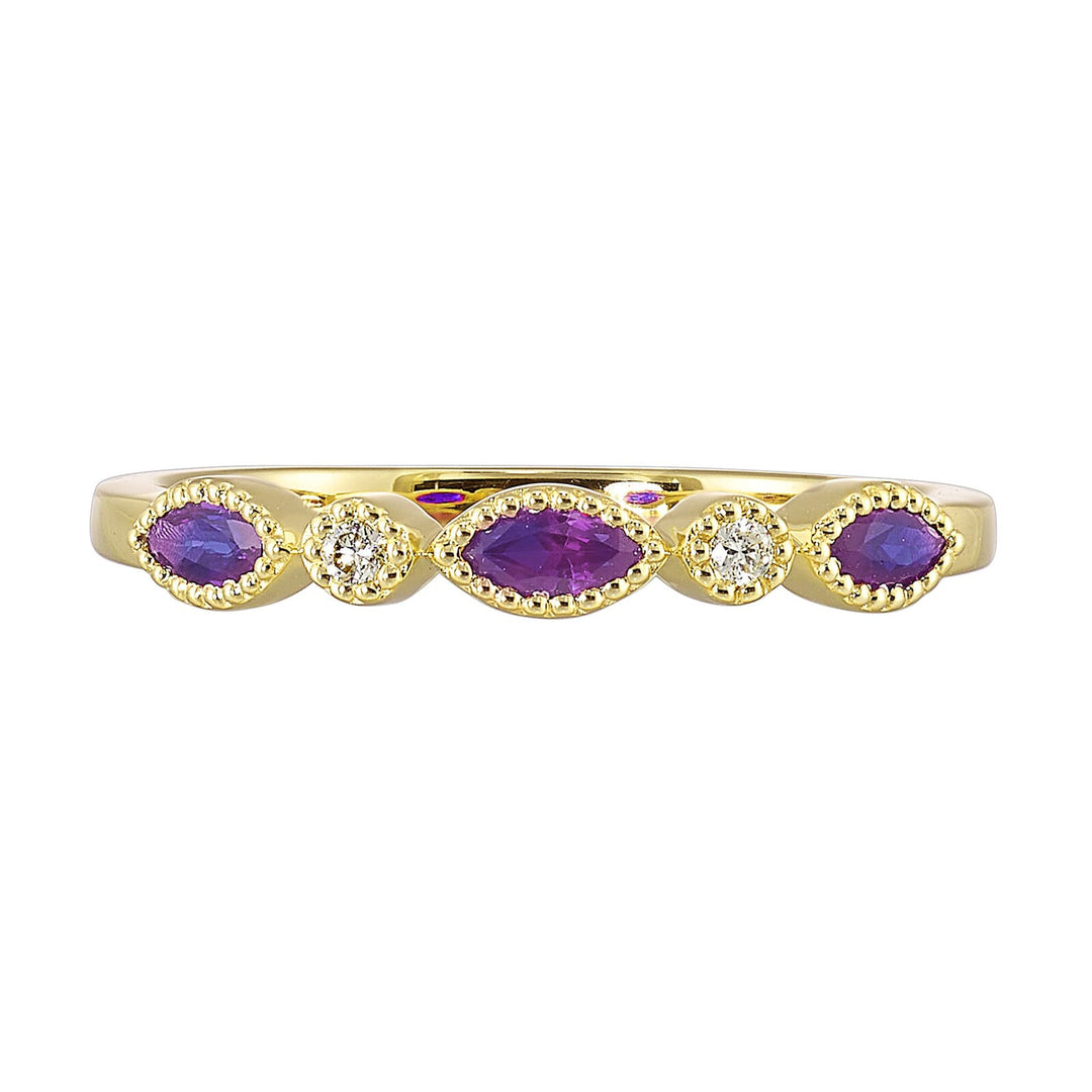 10Kt Yellow Gold Diamond 1/50Ctw & Synthetic Alexandrite 1/4Ctw Ring