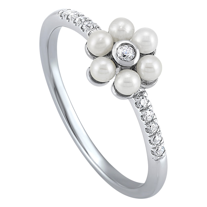 10Kt White Gold Diamond 1/10Ctw & Pearl 5/8Ctw Ring