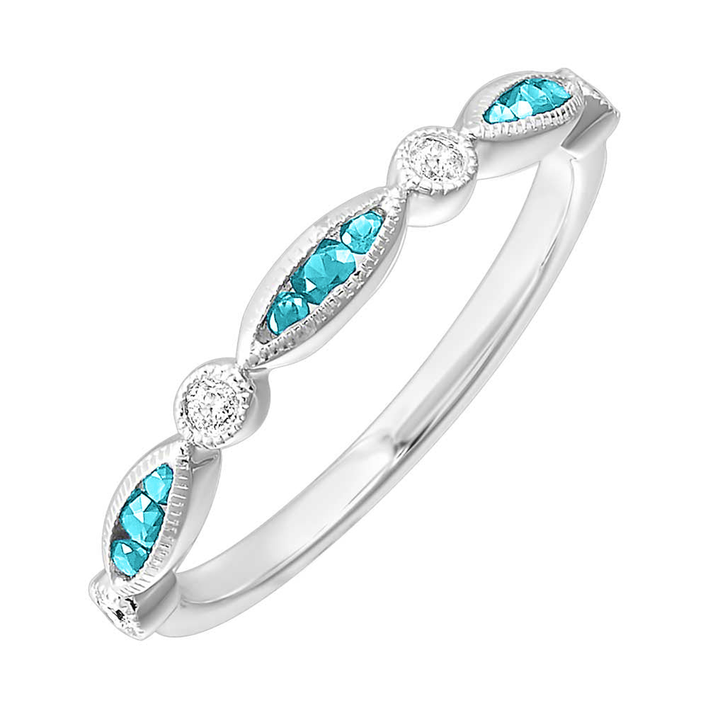 14Kt White Gold Diamond 1/15Ctw & Aquamarine 1/5Ctw Ring