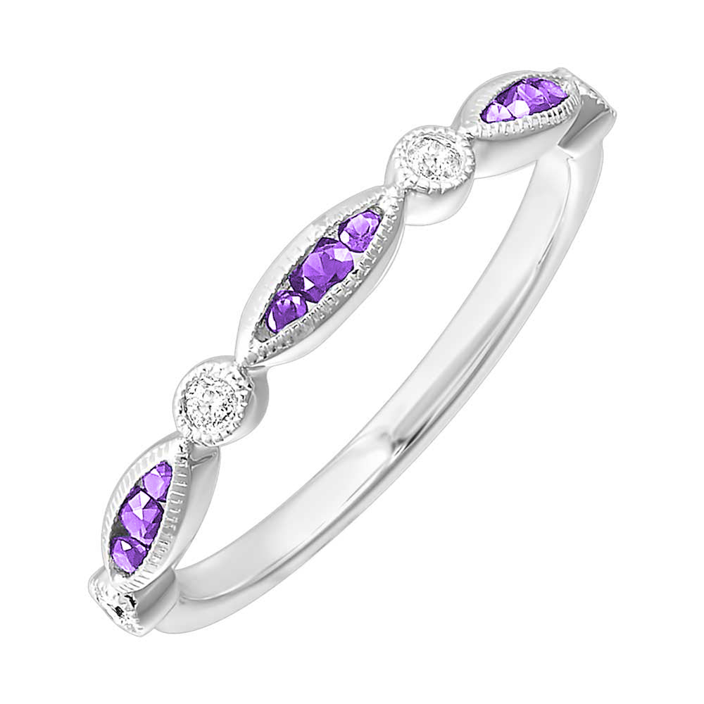 14Kt White Gold Diamond 1/15Ctw & Amethyst 1/5Ctw Ring