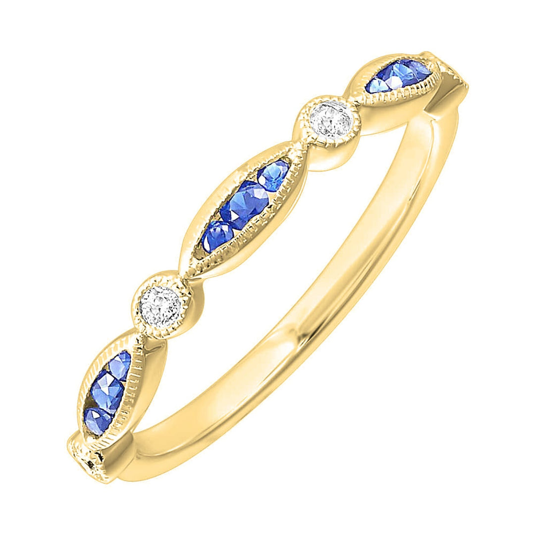 14Kt Yellow Gold Diamond 1/15Ctw & Sapphire 1/8Ctw Ring