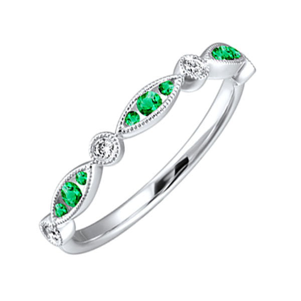 14Kt White Gold Diamond 1/20Ctw & Emerald 1/8Ctw Ring