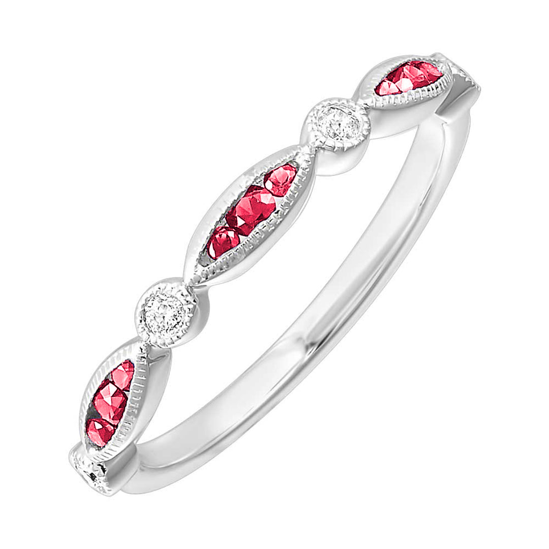14Kt White Gold Diamond 1/20Ctw & Ruby 1/8Ctw Ring