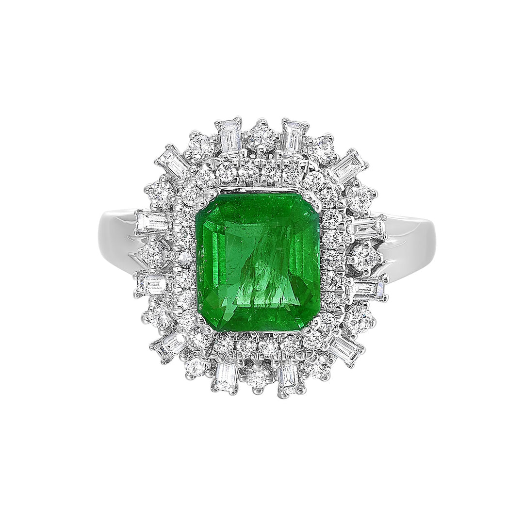 14Kt White Gold Diamond 3/4Ctw & Emerald 2 3/8Ctw Ring