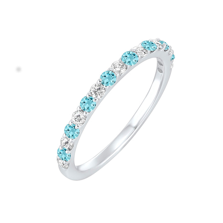 10Kt White Gold Diamond 1/5Ctw & Aquamarine 1/6Ctw Ring