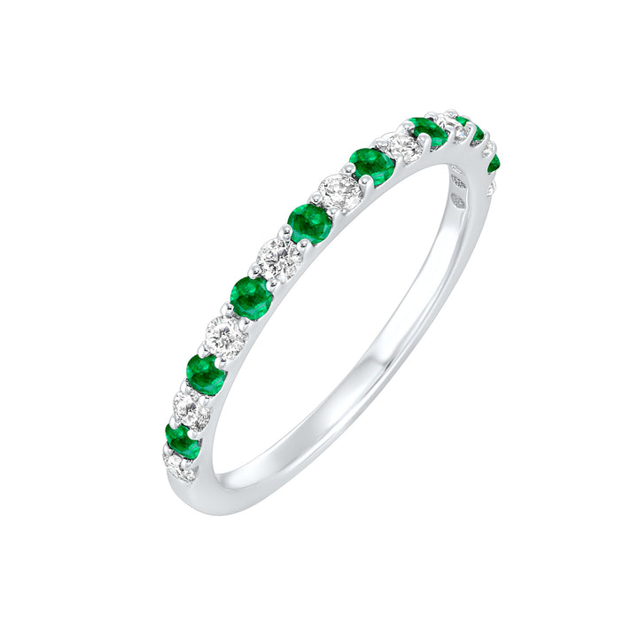 10Kt White Gold Diamond 1/5Ctw & Emerald 1/5Ctw Ring