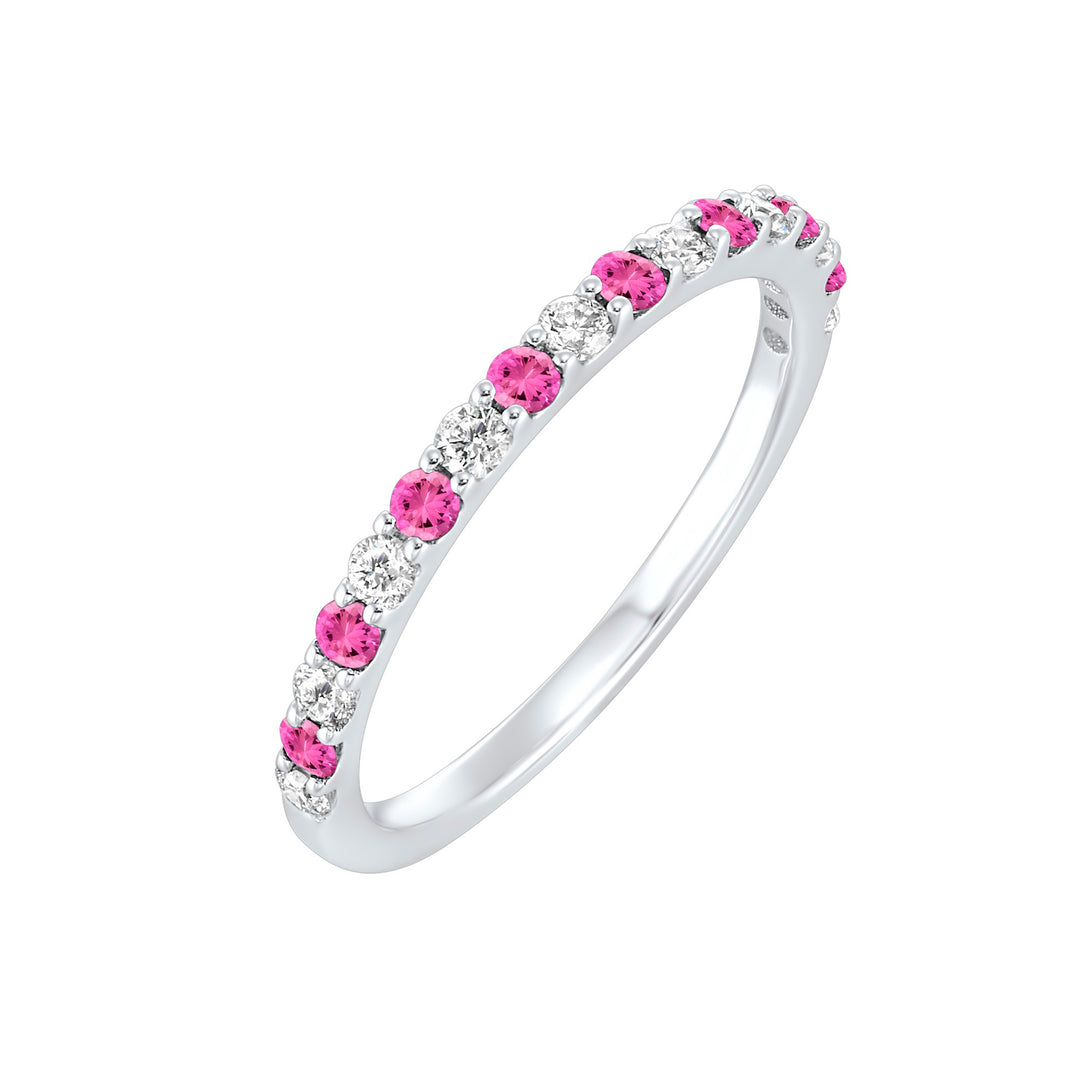 10Kt White Gold Diamond 1/5Ctw & Pink Tourmaline 1/5Ctw Ring