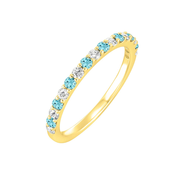 10Kt Yellow Gold Diamond 1/5Ctw & Aquamarine 1/5Ctw Ring