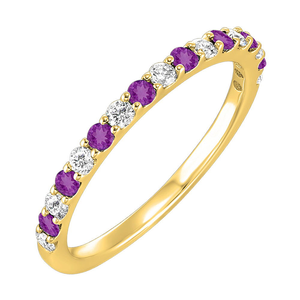 10Kt Yellow Gold Diamond 1/5Ctw & Amethyst 1/5Ctw Ring