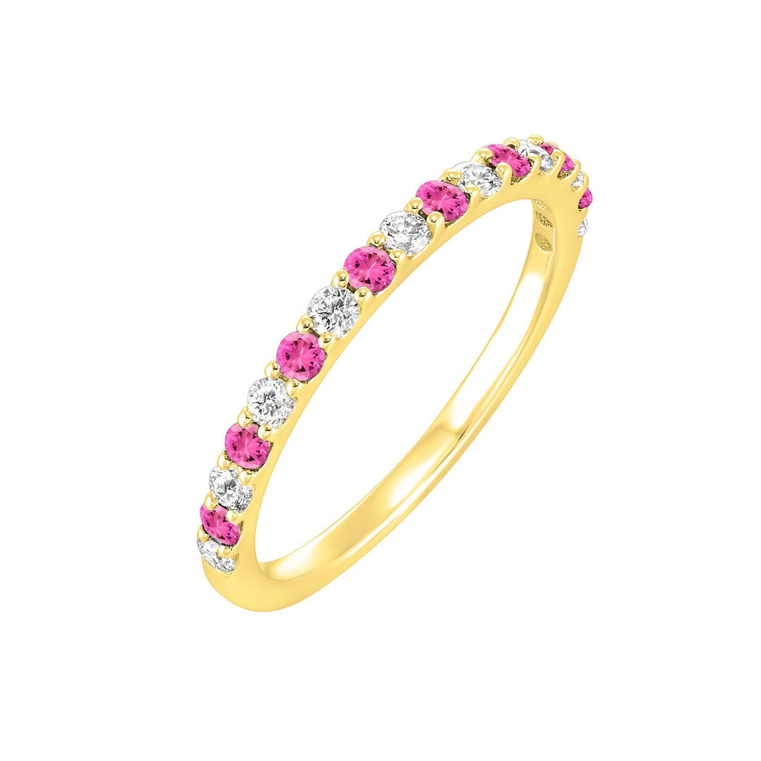 10Kt Yellow Gold Diamond 1/5Ctw & Pink Tourmaline 1/5Ctw Ring