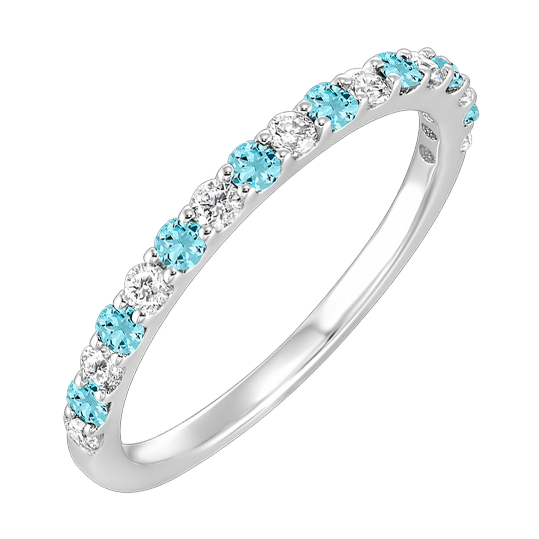 14Kt White Gold Diamond 1/5Ctw & Aquamarine 1/3Ctw Ring