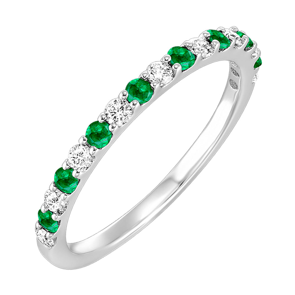 14Kt White Gold Diamond 1/5Ctw & Emerald 1/5Ctw Ring