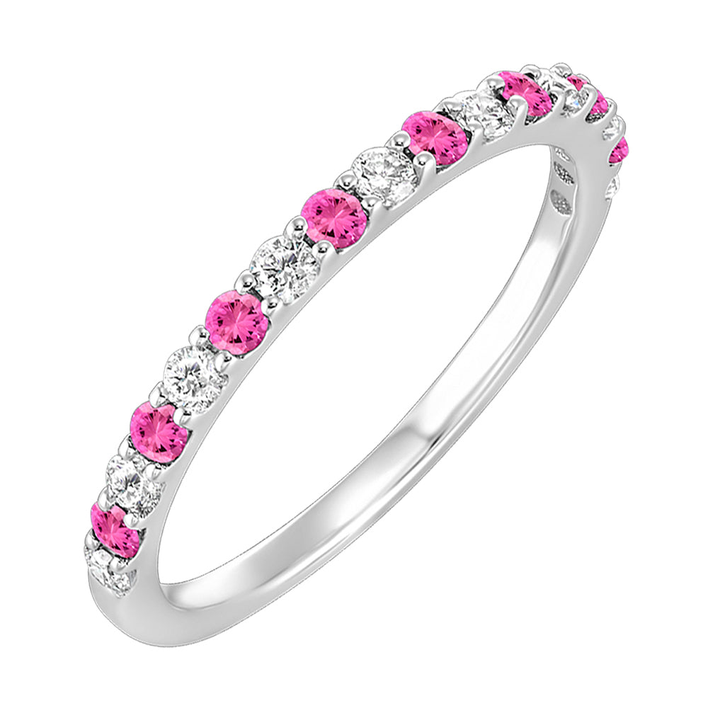 14Kt White Gold Diamond 1/5Ctw & Pink Tourmaline 1/4Ctw Ring