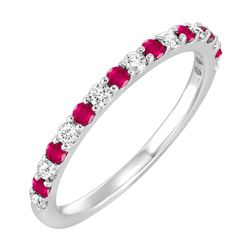 14Kt White Gold Diamond 1/5Ctw & Ruby 1/4Ctw Ring