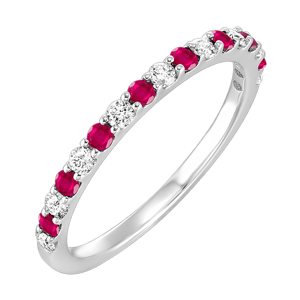 10Kt White Gold Diamond 1/5Ctw & Ruby 1/5Ctw Ring